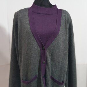 Sag Harbor Purple and Gray Cardigan Blouse Size Missing Look at Measurements